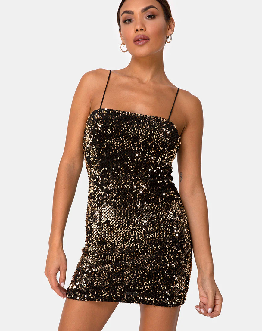 Cecile Slip Dress in Velvet Gold Sequin - Image 2