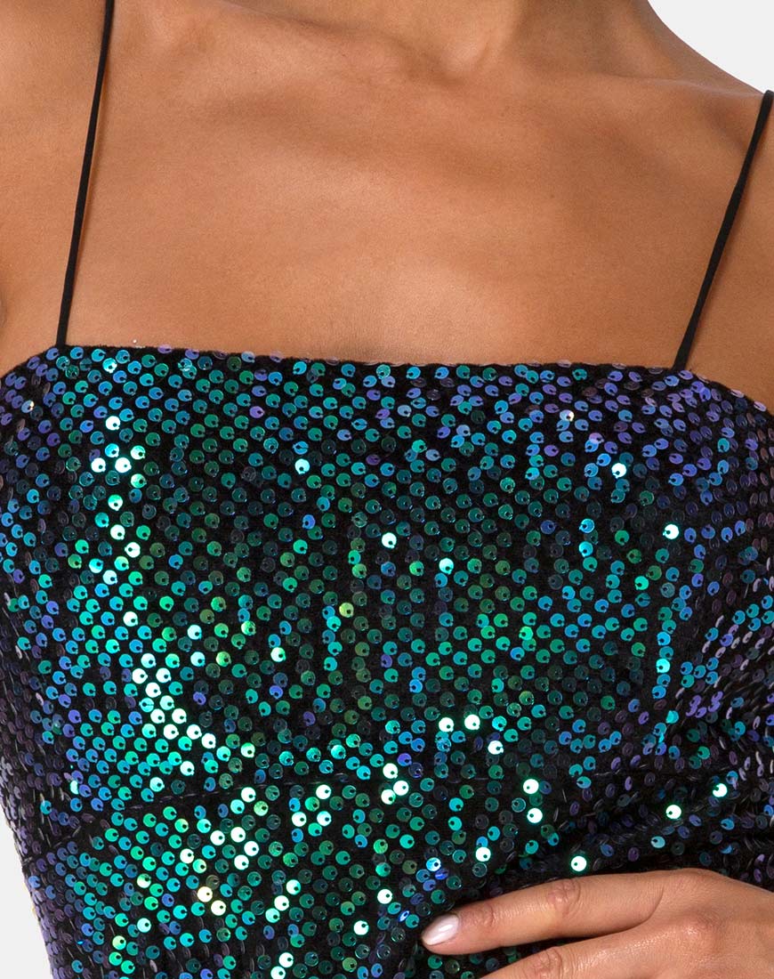 Cecile Slip Dress in Velvet Green Iridescent Sequin - Image 5