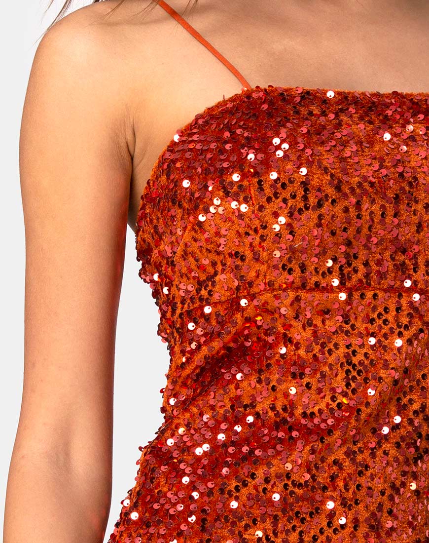 Cecile Slip Dress in Velvet Rust Sequin - Image 5