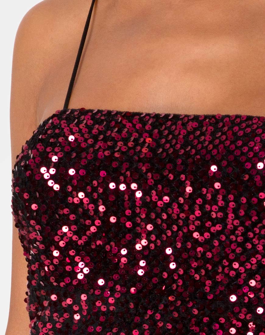 Cecile Slip Dress in Velvet Wine Sequin - Image 5