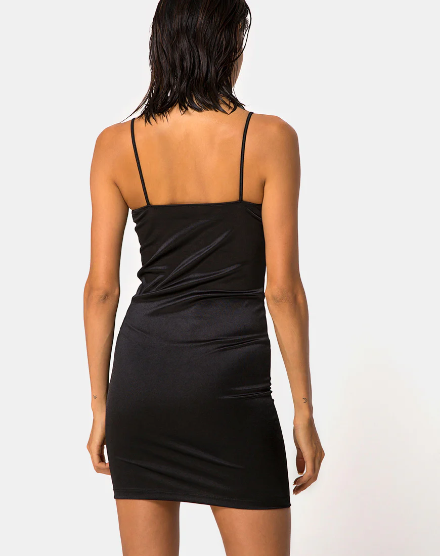 Cecile Dress in Satin Black - Image 2