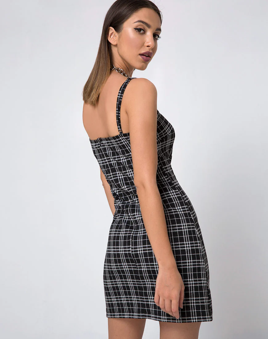 Cecile Slip Dress in Mono Plaid Black - Image 4