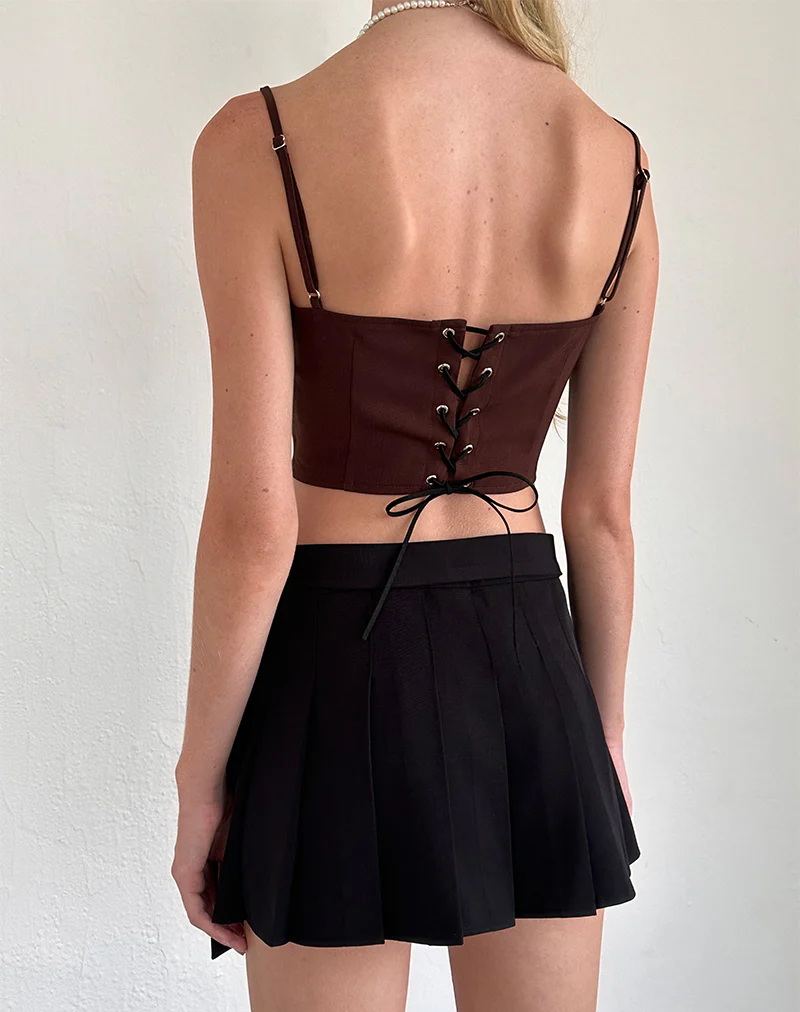 Ceisya Corset Top in Bitter Chocolate with Pink Bow - Image 2