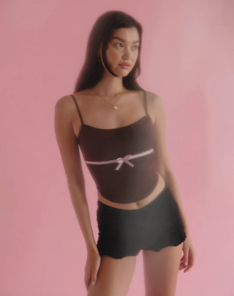 Ceisya Corset Top in Bitter Chocolate with Pink Bow - Image 3