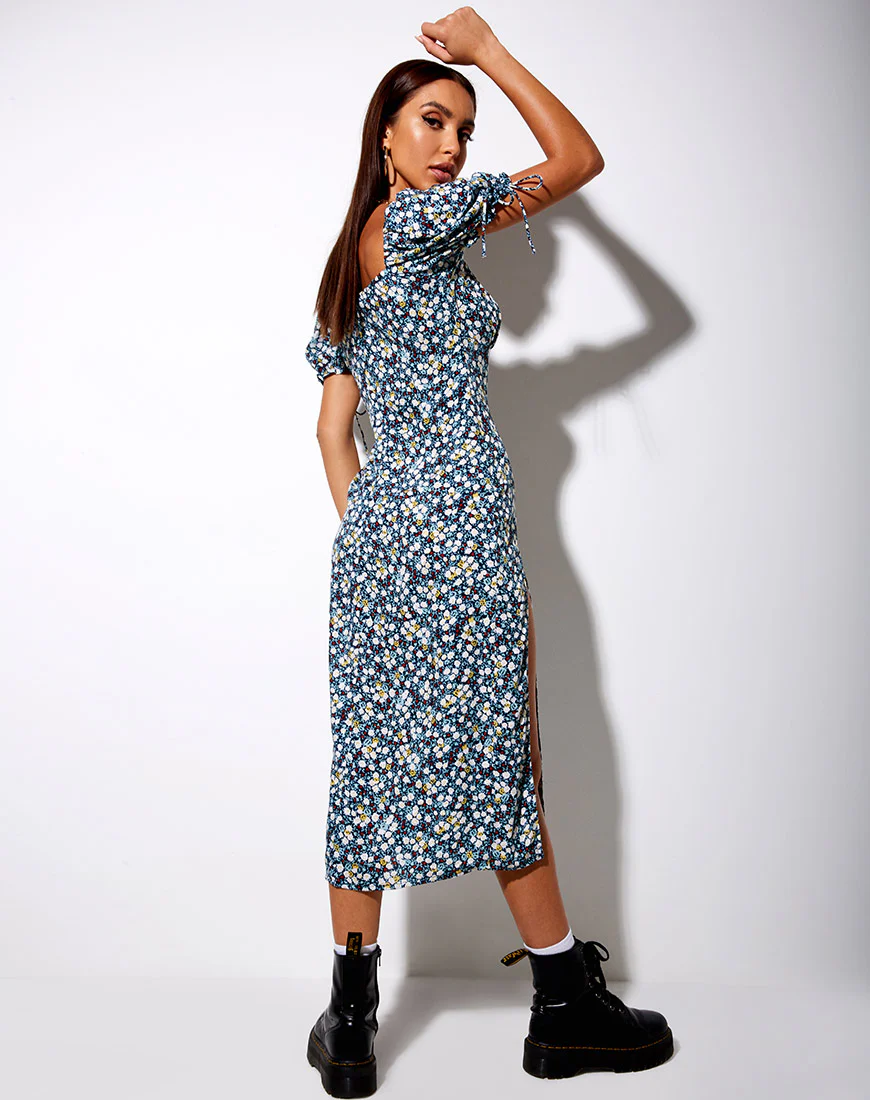 Cello Midi Dress in Floral Field Navy - Image 4