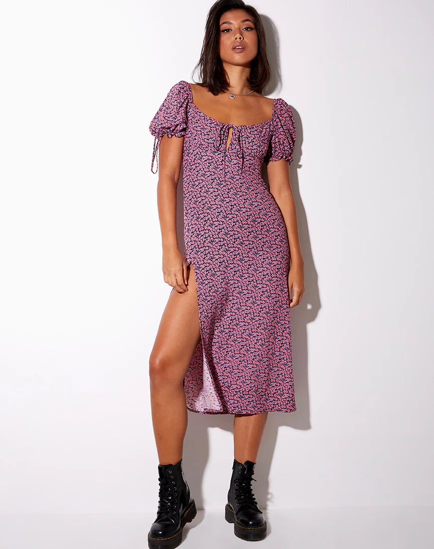 Cello Midi Dress in Floral Fun Pink - Image 3