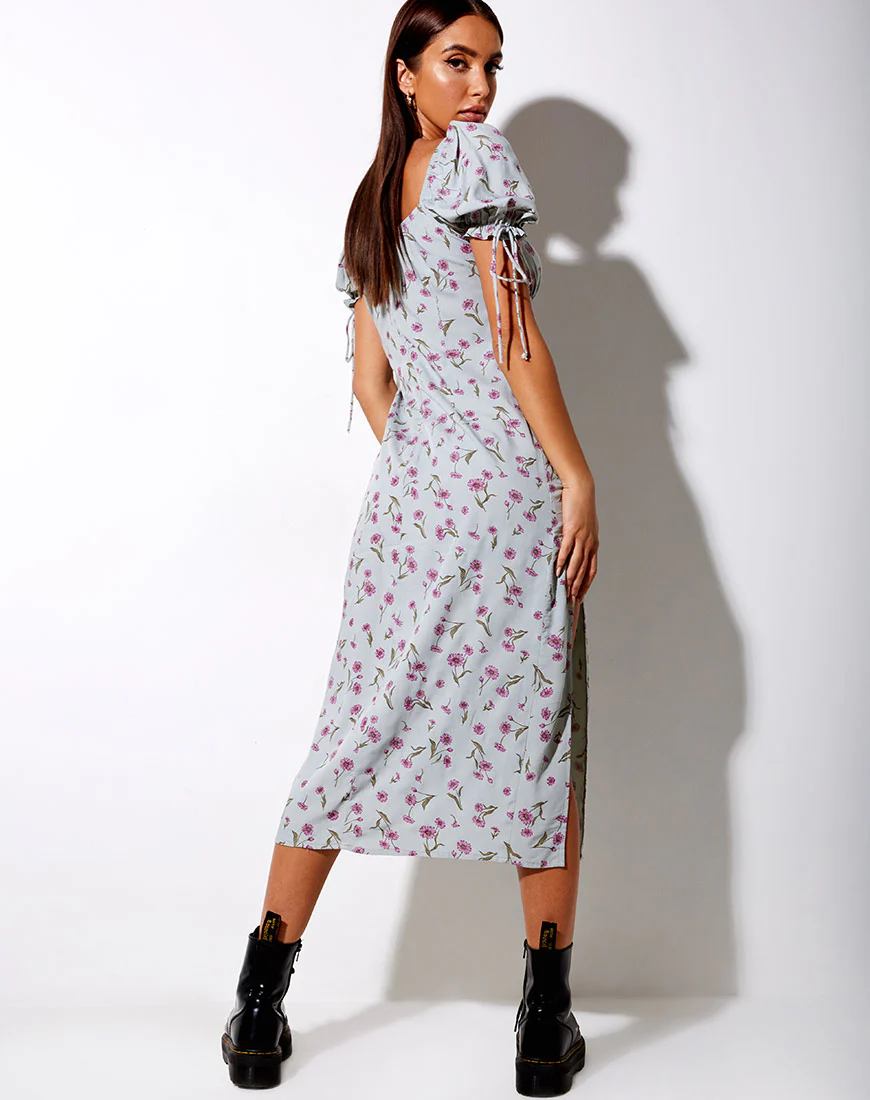 Cello Midi Dress in Little Petal Dusky Blue - Image 4