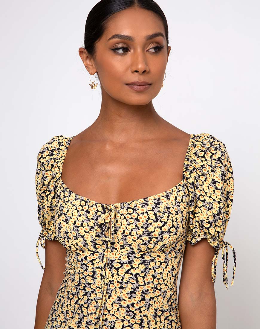 Cello Midi Dress in Mini Bloom Yellow - Image 3