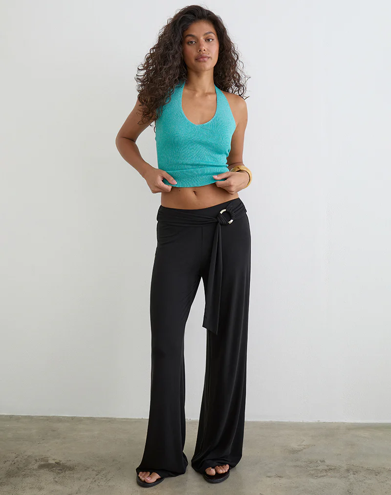 Cerelia Trouser in Cupro Black with Tie Belt - Image 2