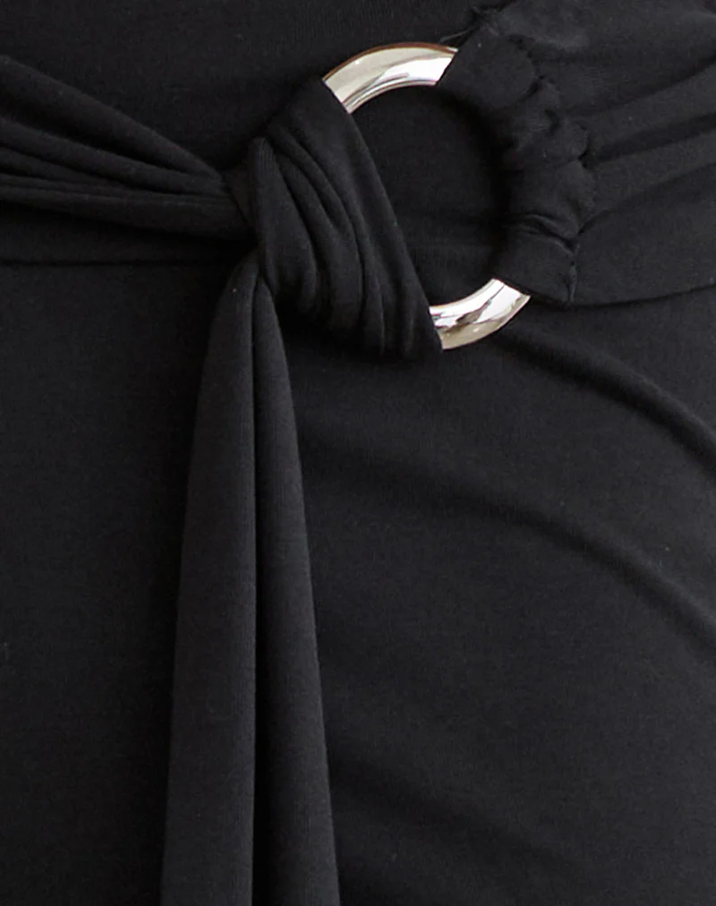 Cerelia Trouser in Cupro Black with Tie Belt - Image 5
