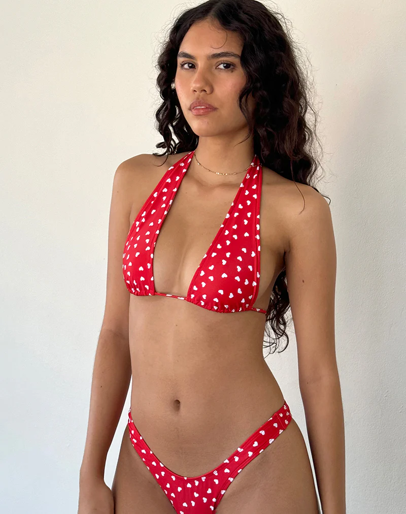Cerry Bikini Top in Red White Heart - Image 4