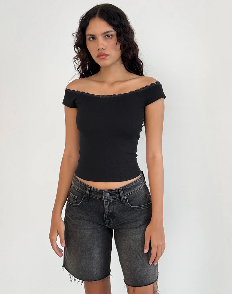 Chacha Top in Black Rib Lace - Image 2