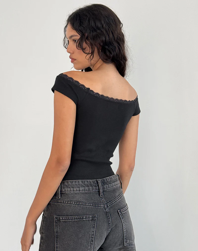 Chacha Top in Black Rib Lace - Image 3