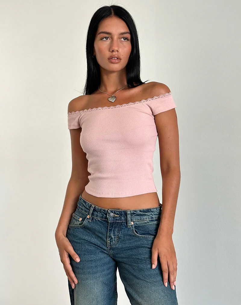 Chacha Top in Rib Lace Pink Lady - Image 2