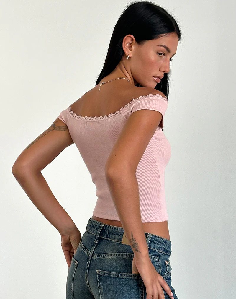 Chacha Top in Rib Lace Pink Lady - Image 4