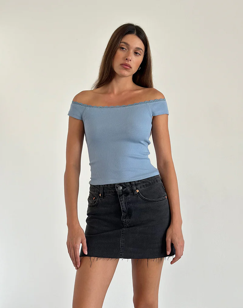 Chacha Ribbed Bardot Top in Nantucket Blue Lace - Image 2