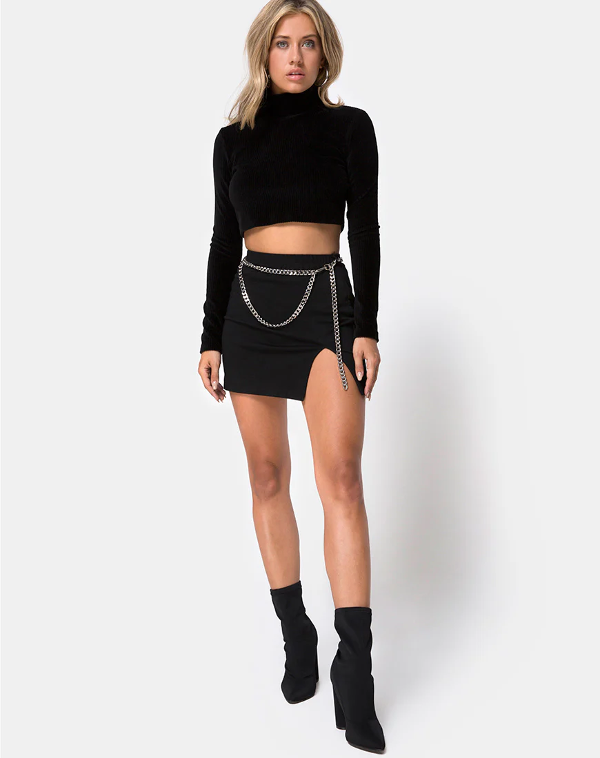 Chain Belt Skirt in Black - Image 3