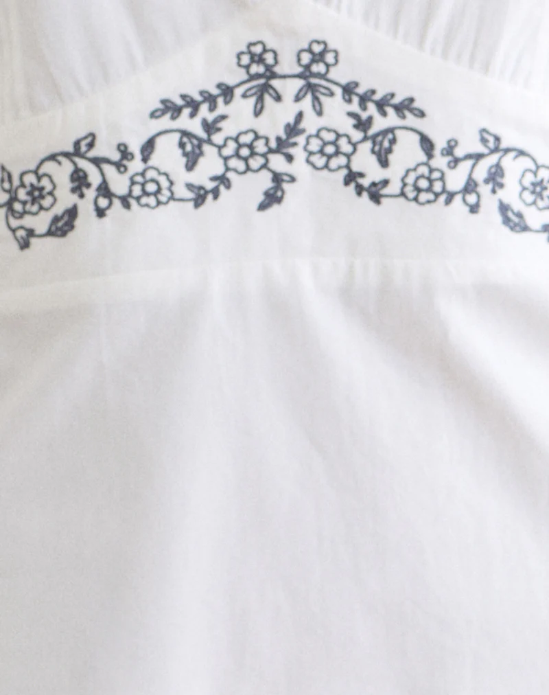 Chandler Mini Dress in White with Cherry Blossom Embroidery - Image 6