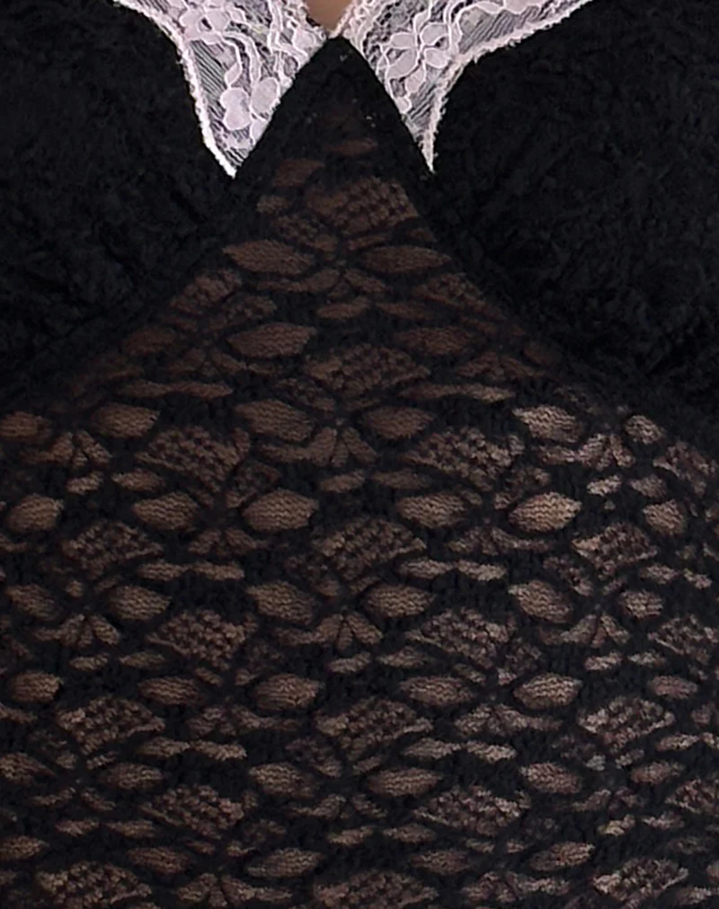 Chantal Lace Top in Black with Pink Trim - Image 5