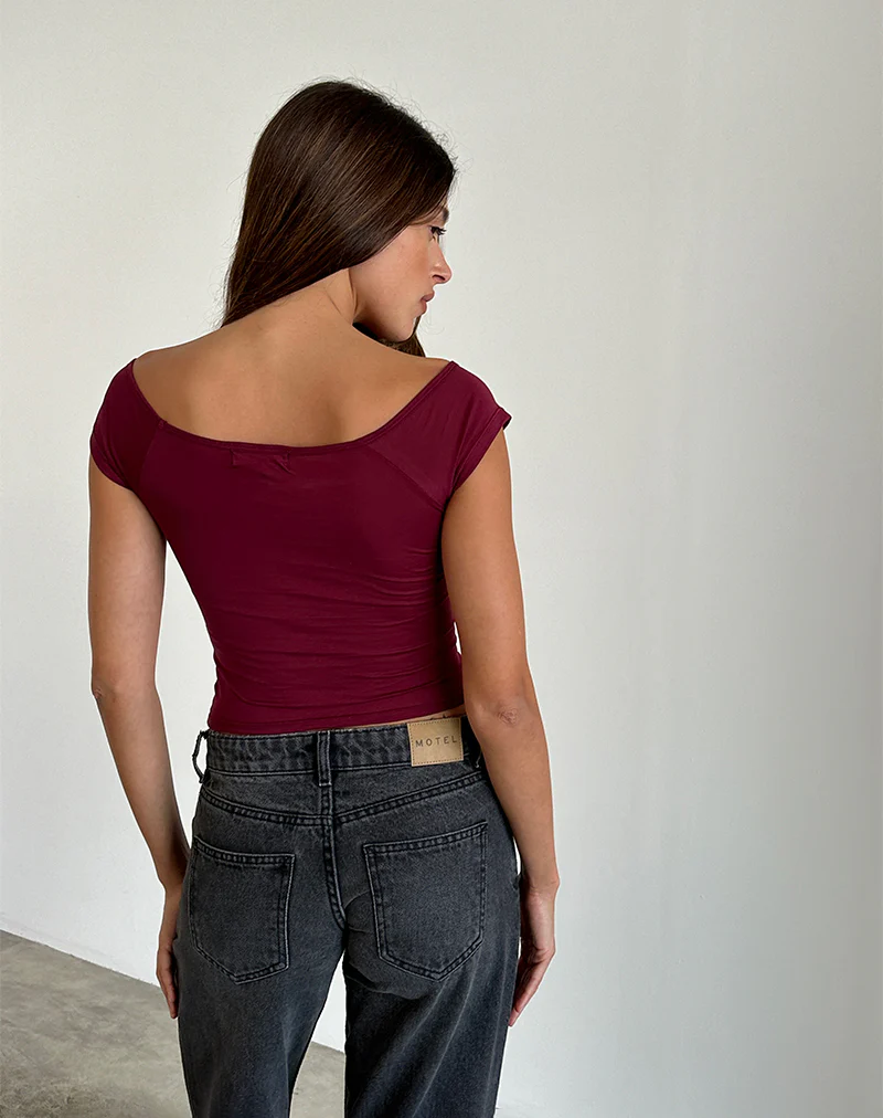 Charya Off Shoulder Top in Burgundy - Image 4