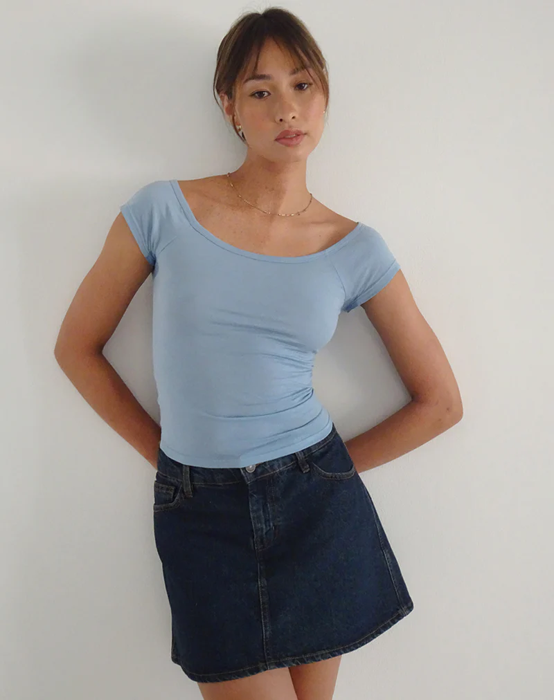 Charya Off Shoulder Top in Nantucket Blue - Image 3