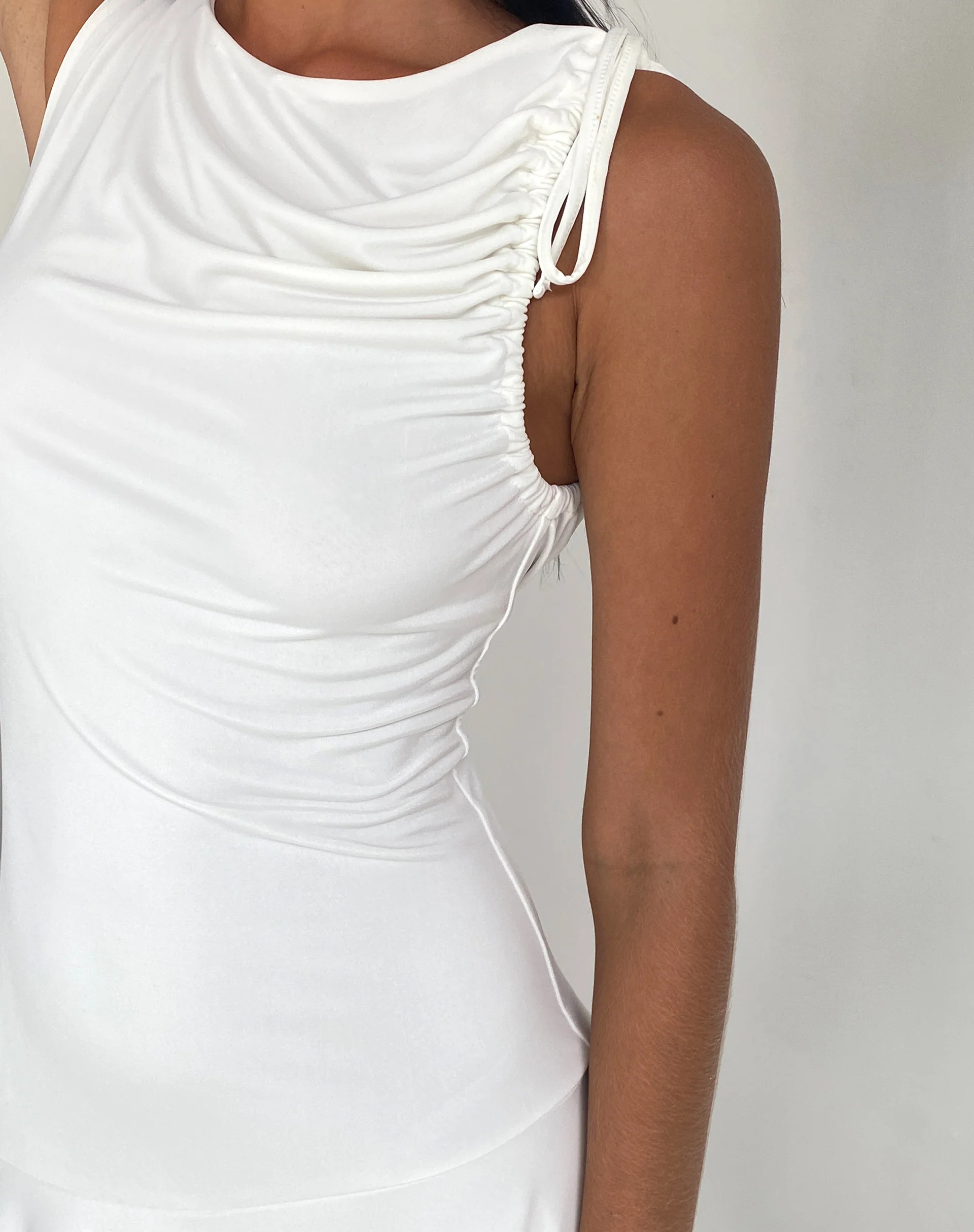 Chaya Waterfall Hem Mini Dress in Slinky Ivory - Image 3
