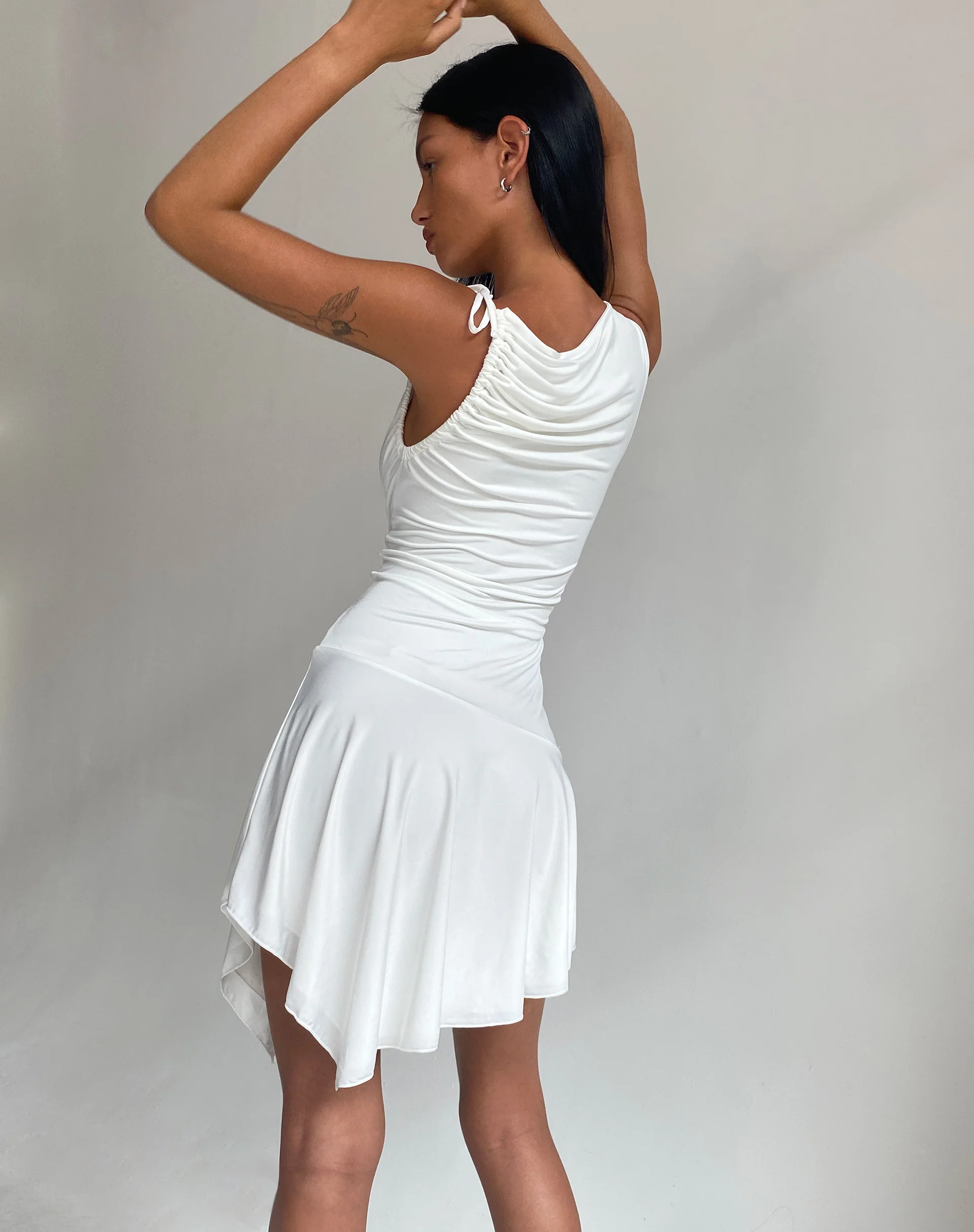 Chaya Waterfall Hem Mini Dress in Slinky Ivory - Image 5