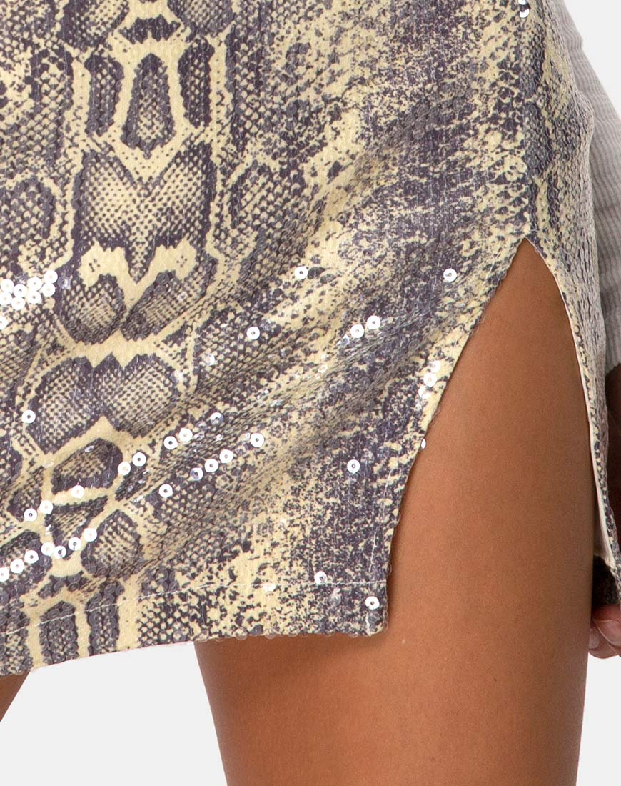 Cheri Split Mini Skirt in Acid Snake Clear Sequin - Image 5