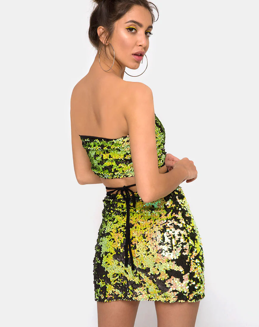 Cheri Split Skirt in Citrus Black Sequin - Image 2
