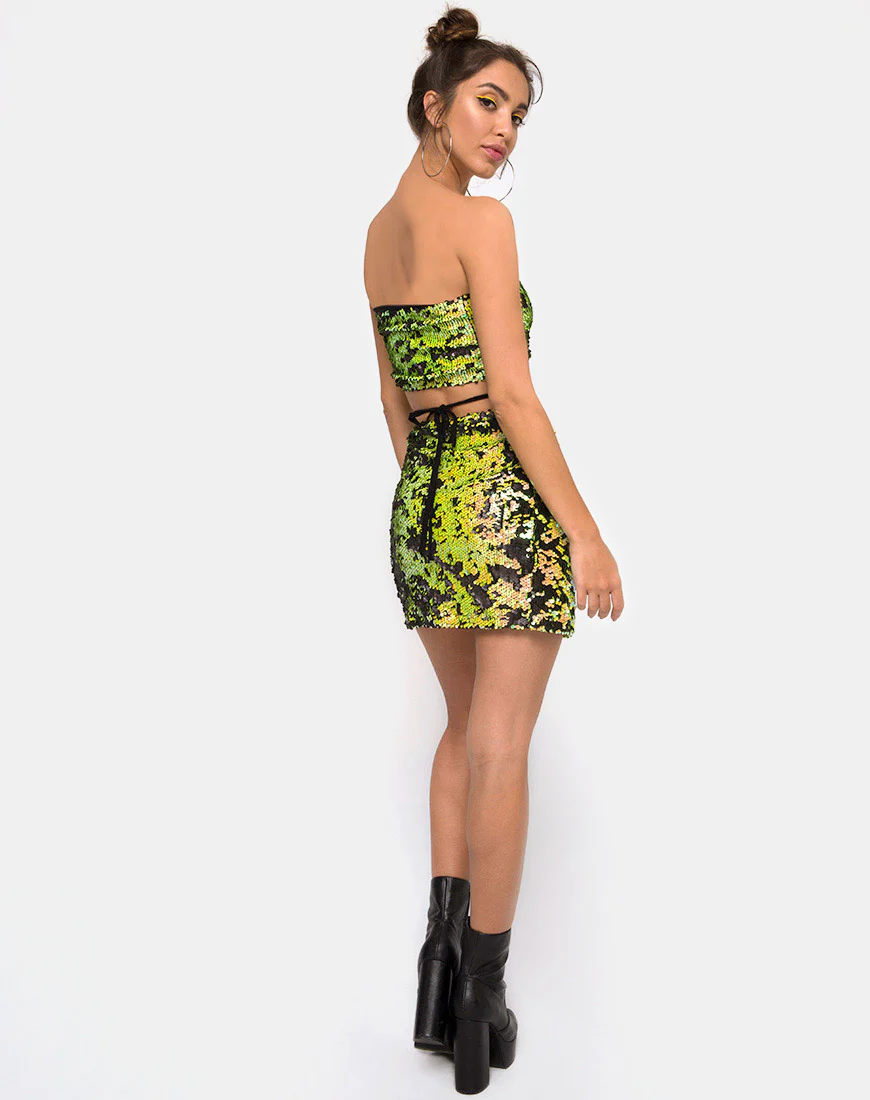 Cheri Split Skirt in Citrus Black Sequin - Image 4