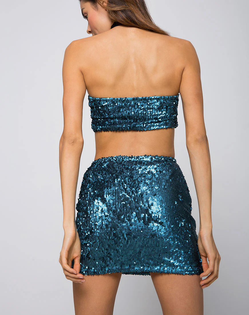 Cherry Tube Skirt in Mini Sequin Teal - Image 2