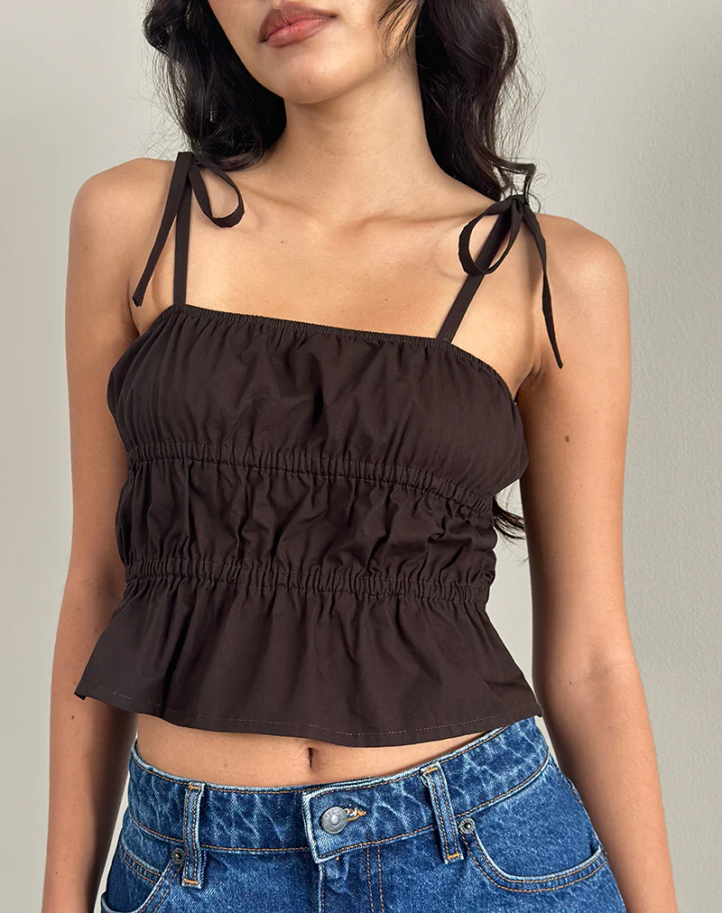 Chibi Ruched Tie Top in Bitter Chocolate - Image 2