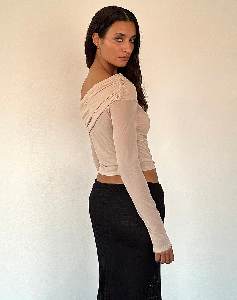 Chidi Sheer Mesh Bardot Top in Camel - Image 4