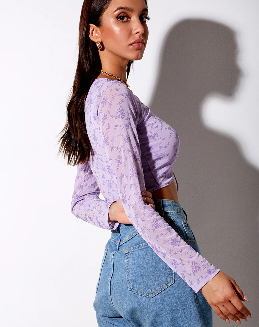 Chilo Long Sleeve Top in Love Bloom Lilac Flock - Image 3