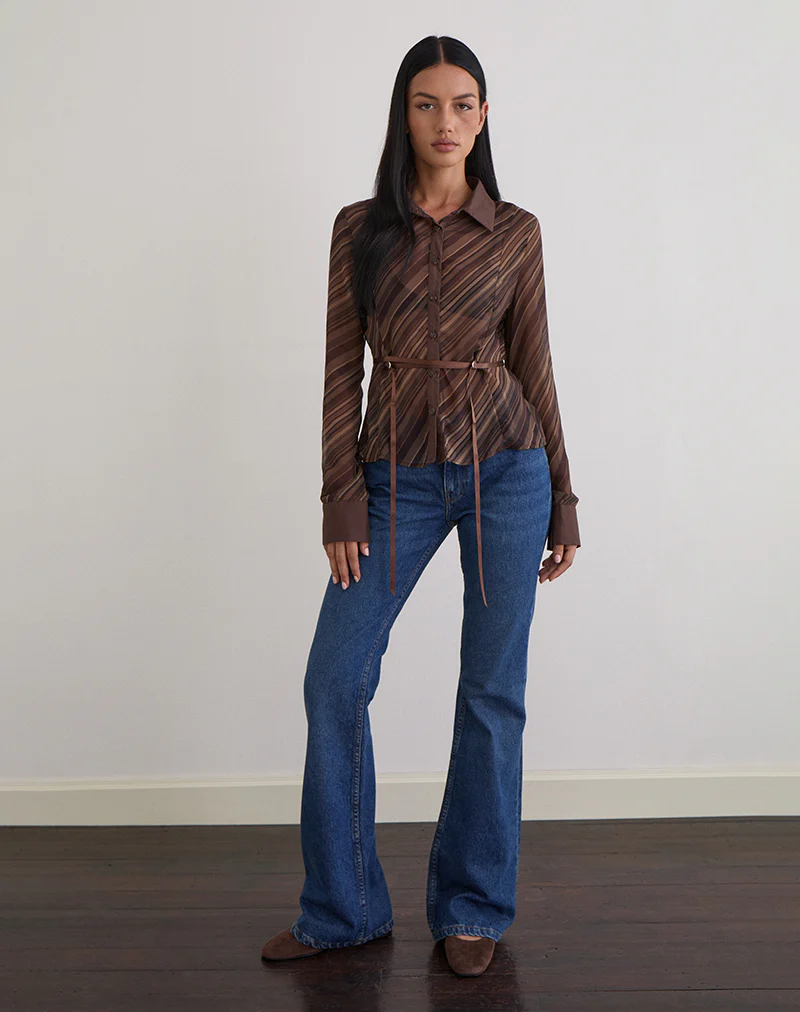 Christabel Shirt in Chiffon Mix Brown Stripe - Image 2