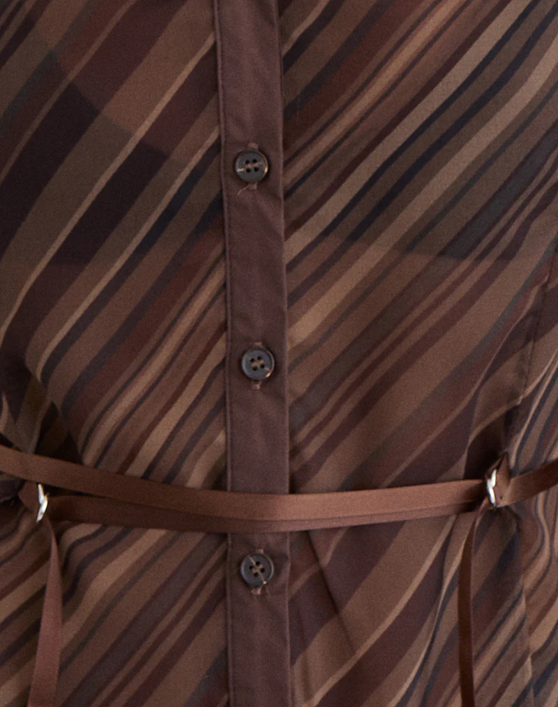 Christabel Shirt in Chiffon Mix Brown Stripe - Image 5