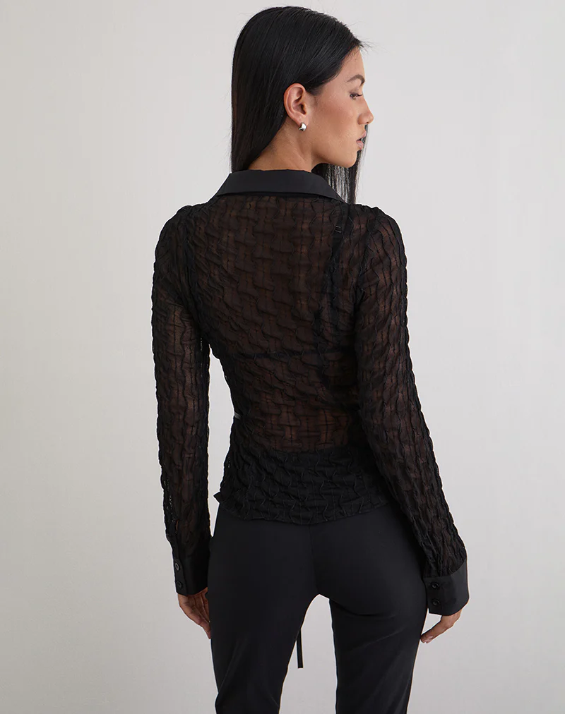 Christabel Shirt in Textured Mesh Black - Image 4