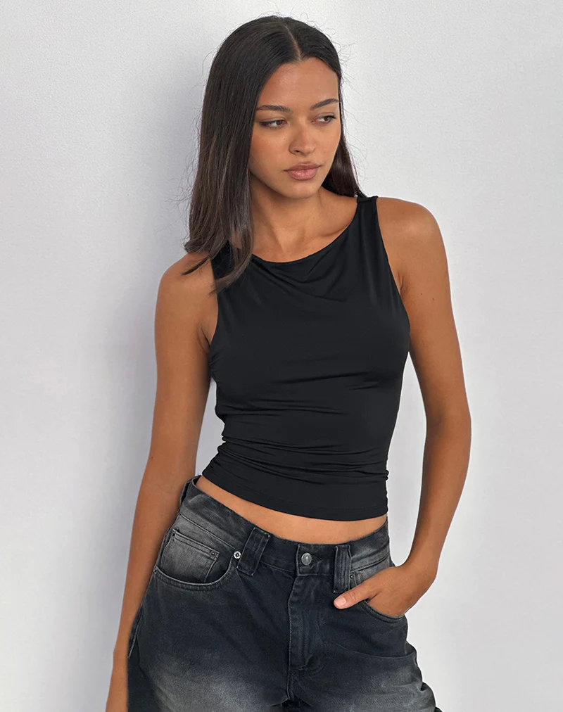 Chuya Cowl Back Top in Slinky Black - Image 3