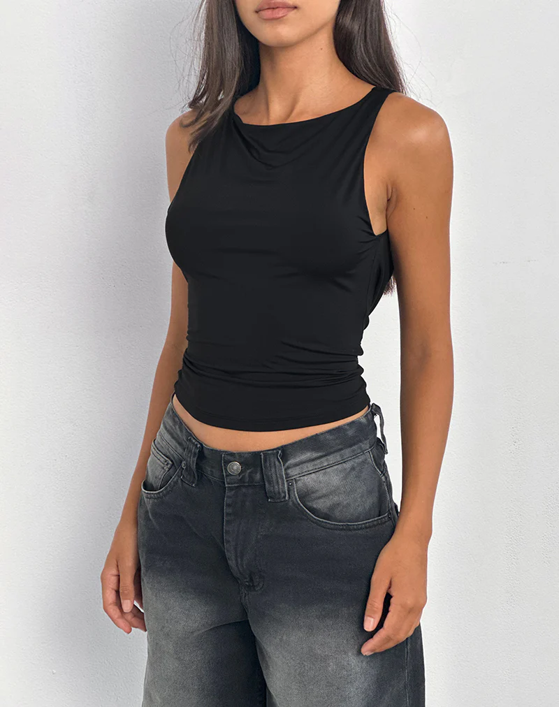 Chuya Cowl Back Top in Slinky Black - Image 4