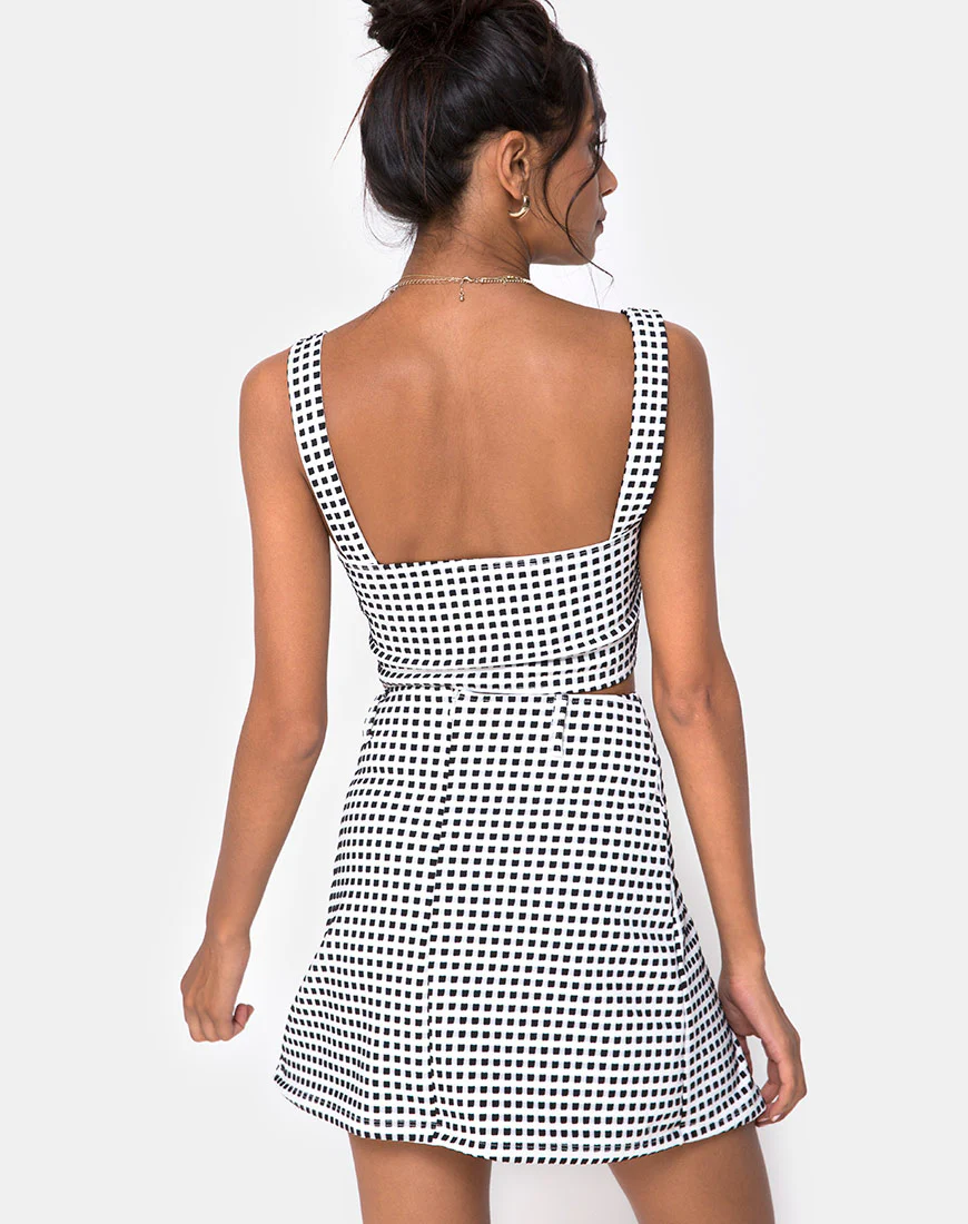 Ciara Top in Gingham Ivory Black - Image 2