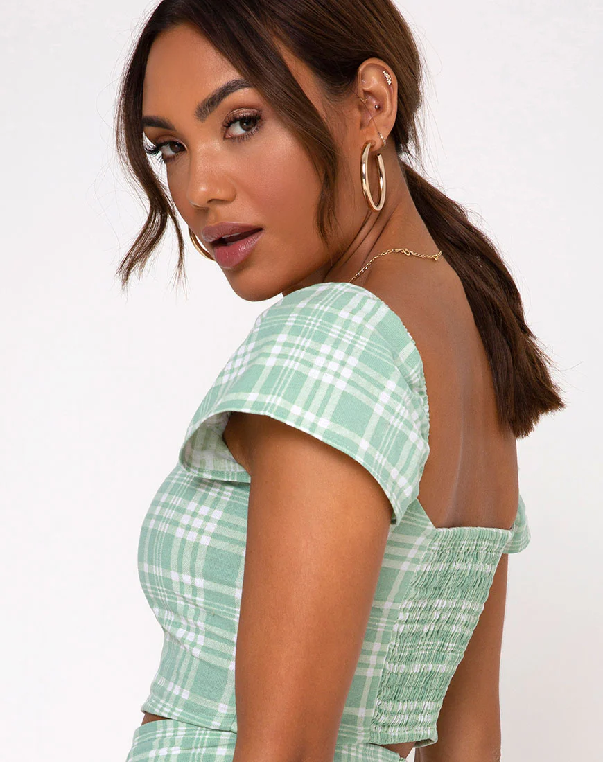 Cindy Crop Top in Table Cloth Neo Mint - Image 2