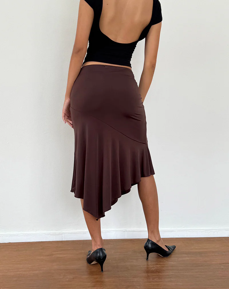 Cinta Low Rise Midi Skirt in Chocolate - Image 3