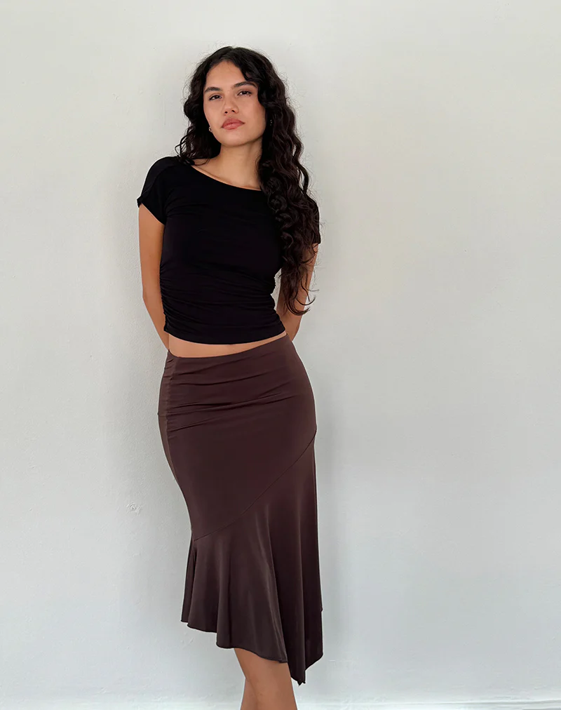 Cinta Low Rise Midi Skirt in Chocolate - Image 5