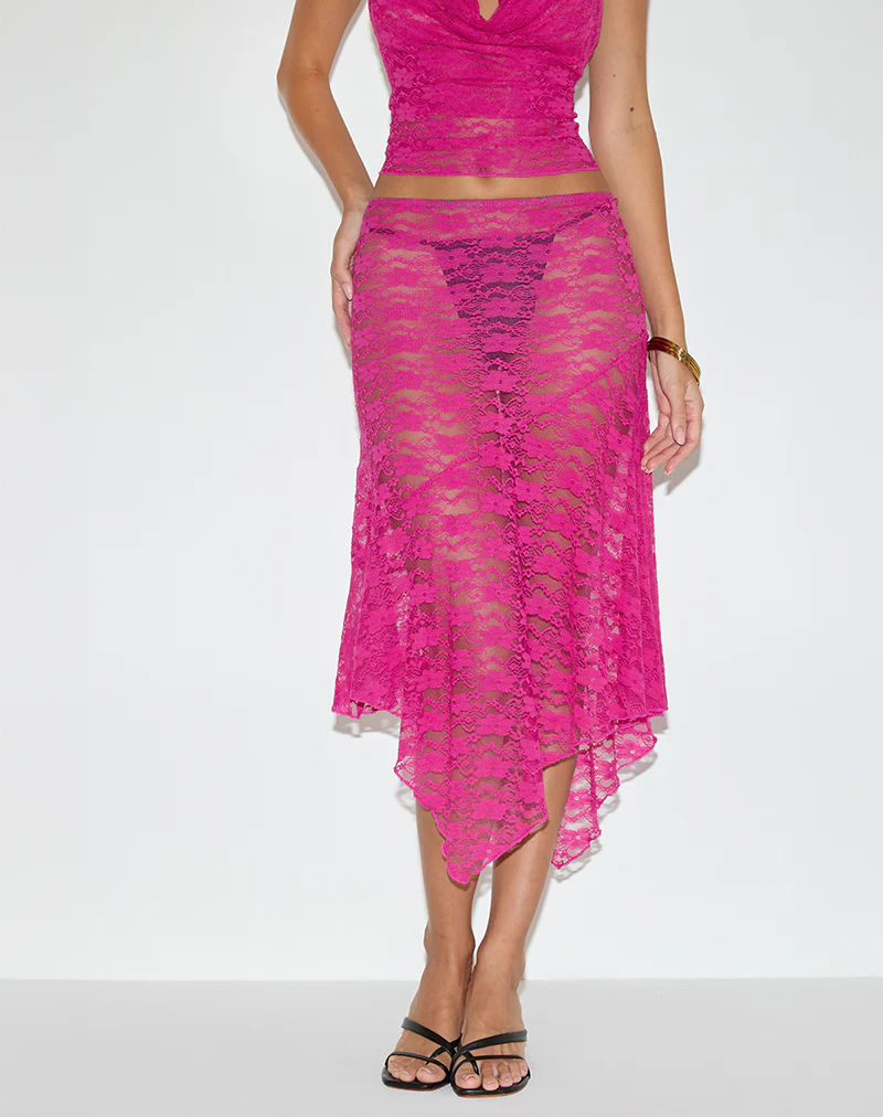 Cinta Low Rise Midi Skirt in Orchid Lace Hot Pink - Image 2