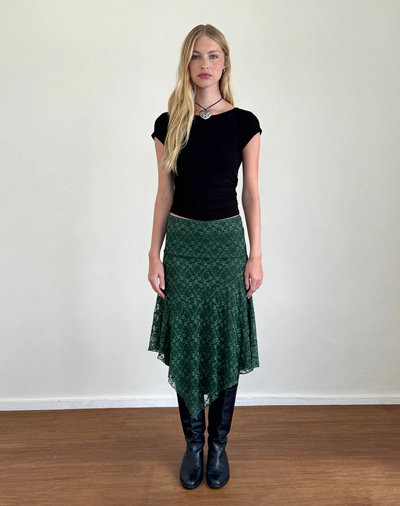 Cinta Midi Skirt in Sage Canina Rose Lace - Image 3