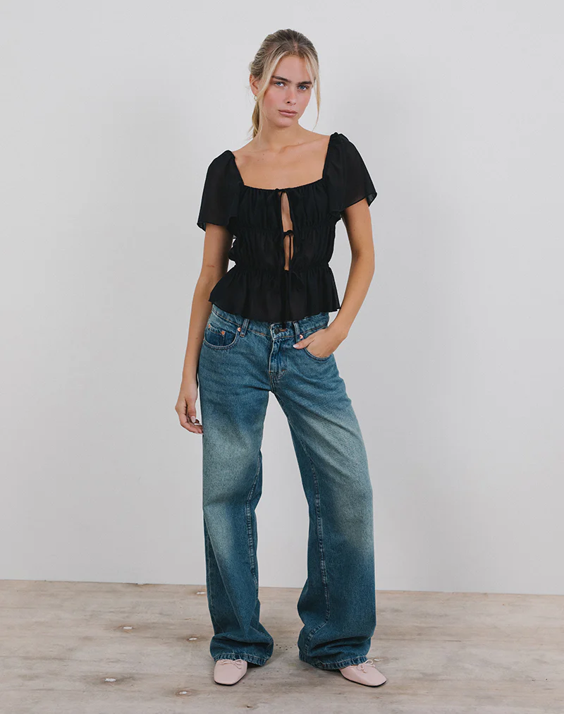 Cintan Tie Front Top in Black - Image 4