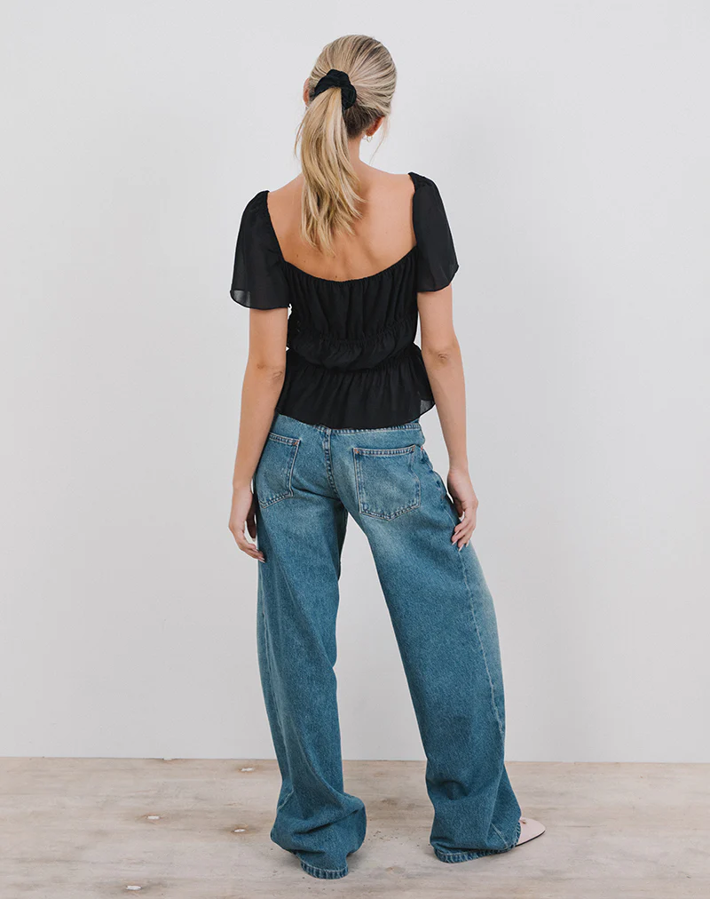 Cintan Tie Front Top in Black - Image 5