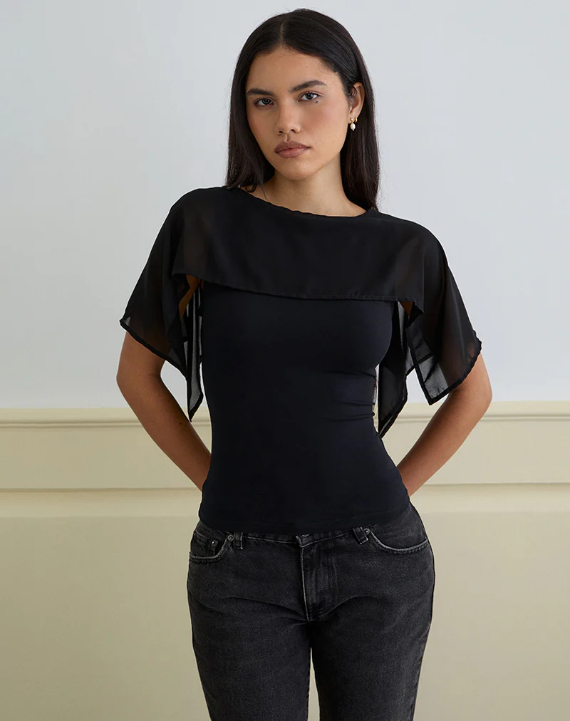 Cirata Top in Rayon Jersey Chiffon Black - Image 3