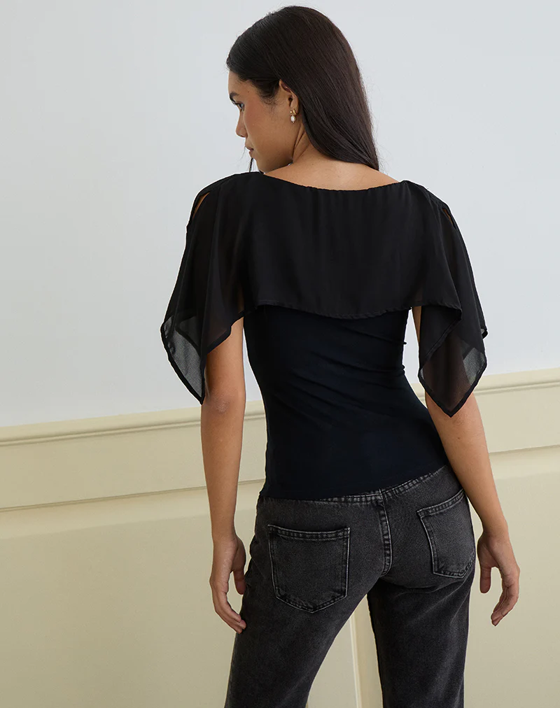 Cirata Top in Rayon Jersey Chiffon Black - Image 4