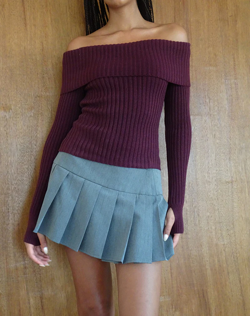 Circe Knitted Bardot Jumper in Burgundy - Image 4